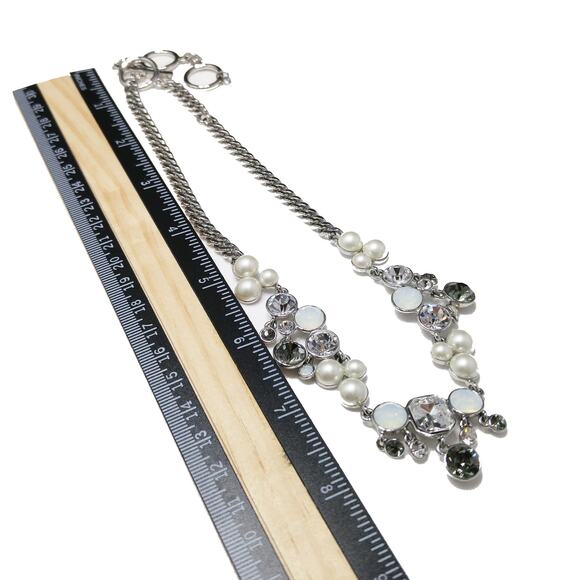 Vintage Givenchy Faux Pearl Rhinestone Necklace, Rhodium Plated, 1990s Jewelry - Picture 5 of 10